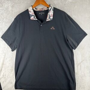 Birds of Condor Mens XL Black‎ Floral Collar Pique Knit Golf Polo Shirt